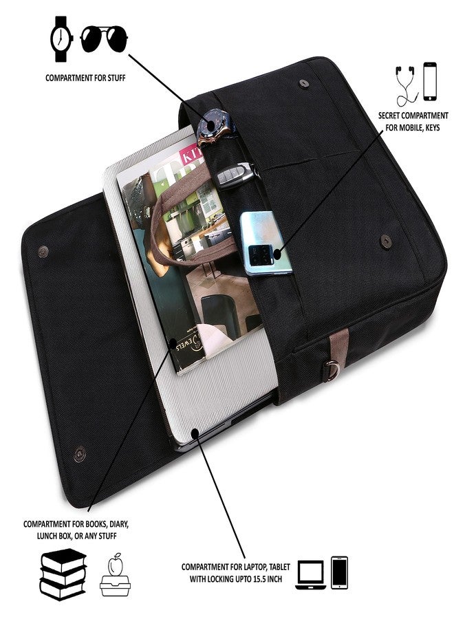 LOREM Black Color Linen fabric 10L Laptop Messenger Bag For Men New BG89 - Image 5